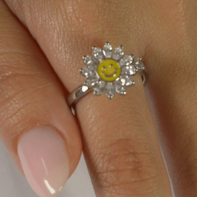 Anillo Anti-Estrés Julio Girasol Feliz Plateado