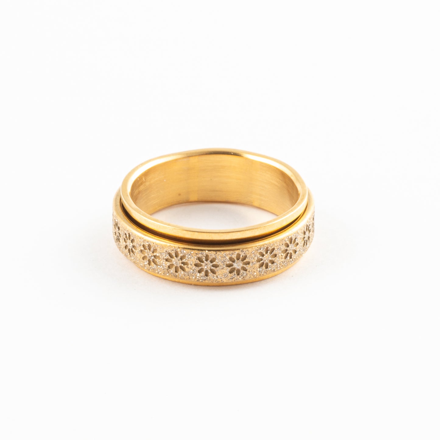 Anillo Anti-Estrés Deslizante Flores Aspero Dorado
