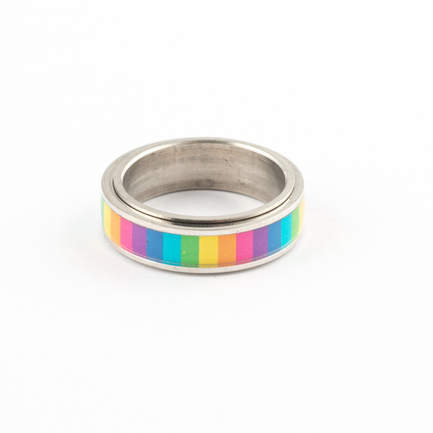 Anillo Anti-Estrés Deslizante Rainbow Plateado