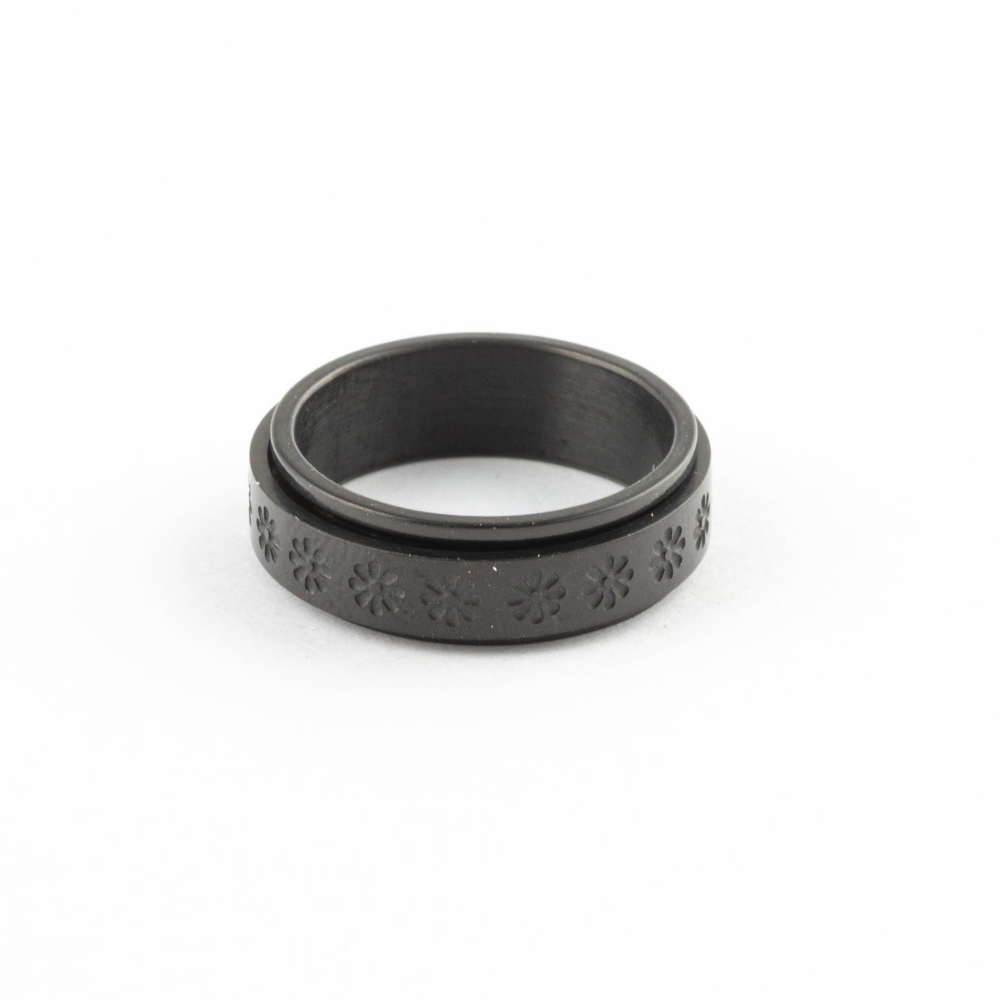 Anillo Anti-Estrés Deslizante Flores Aspero Negro
