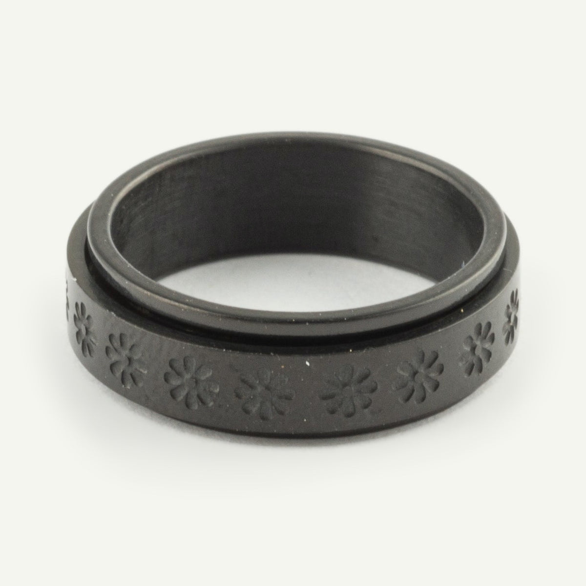 Anillo Anti-Estrés Deslizante Flores Aspero Negro