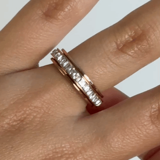 Anillo Deslizante Delgado Zirconias Doble Oro Rosa