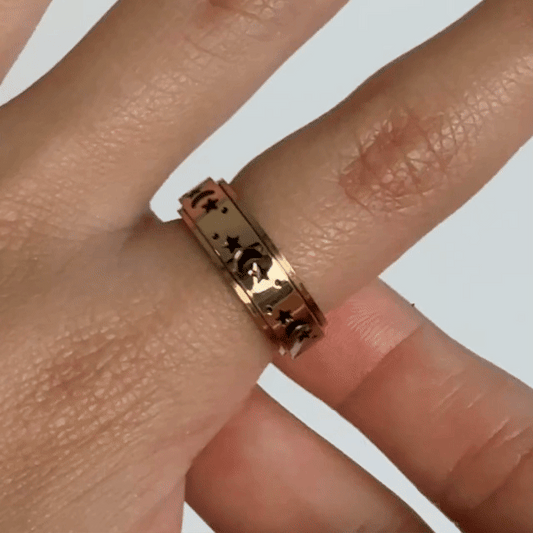 Anillo Deslizante Luna y Estrellas 2 Oro Rosa