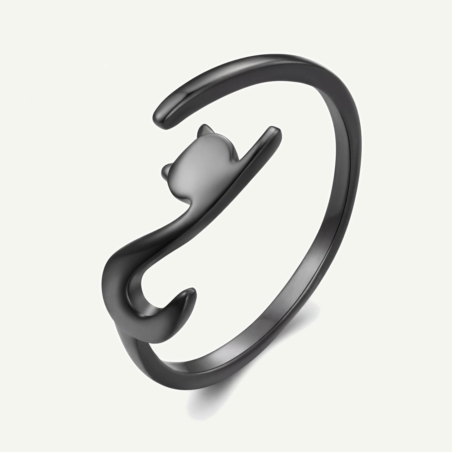 Anillo Negro Plata S925 Gato Curvo