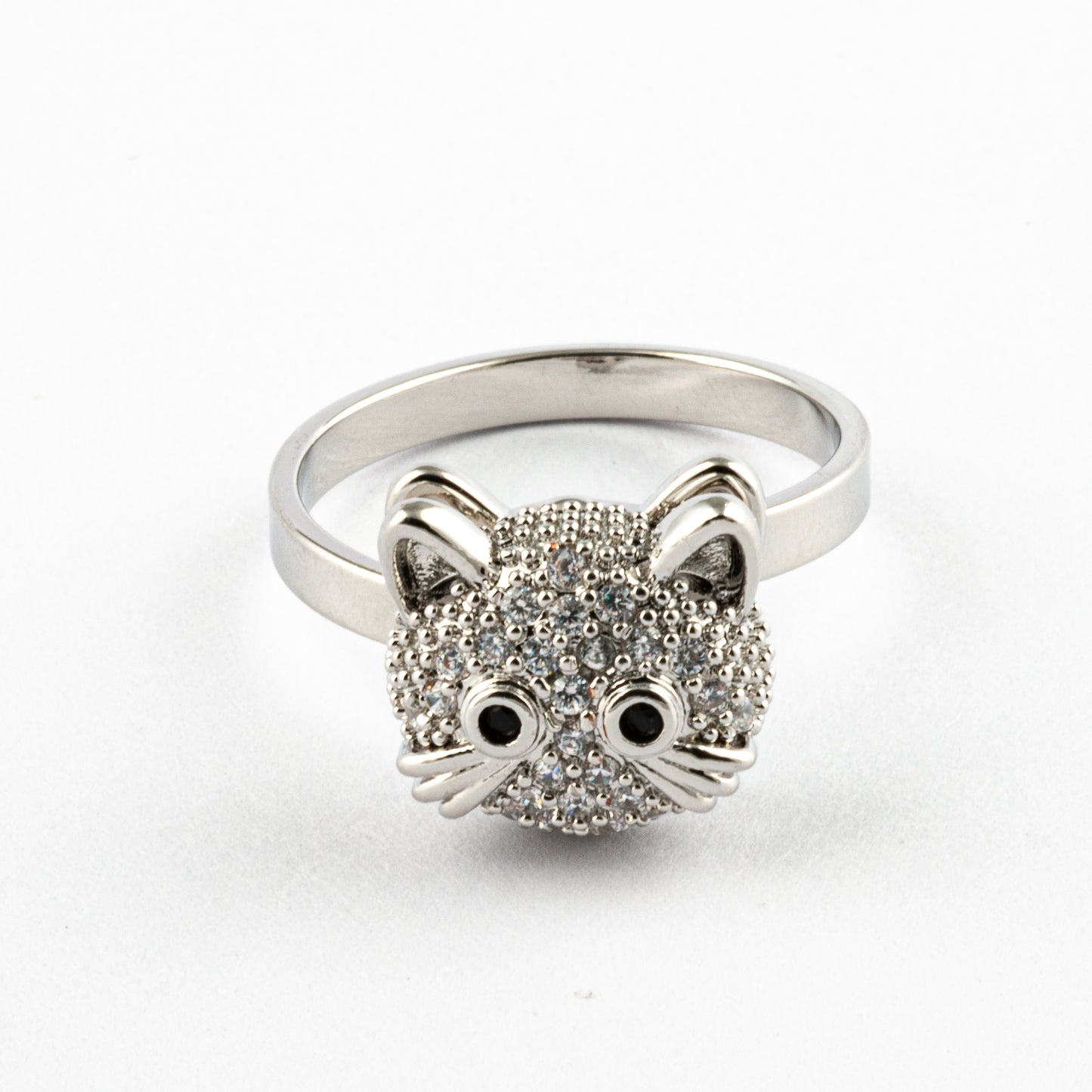 Anillo Anti-Estrés Cara Gatito Plateado