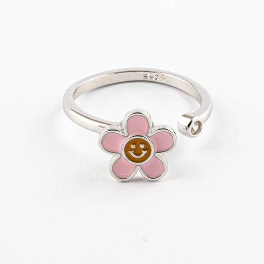 Anillo Anti-Estrés Plata S925 Flor Feliz Plateada