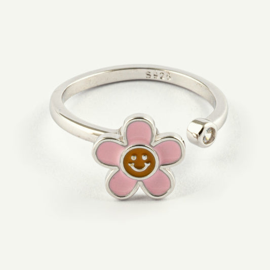 Anillo Anti-Estrés Plata S925 Flor Feliz Plateada