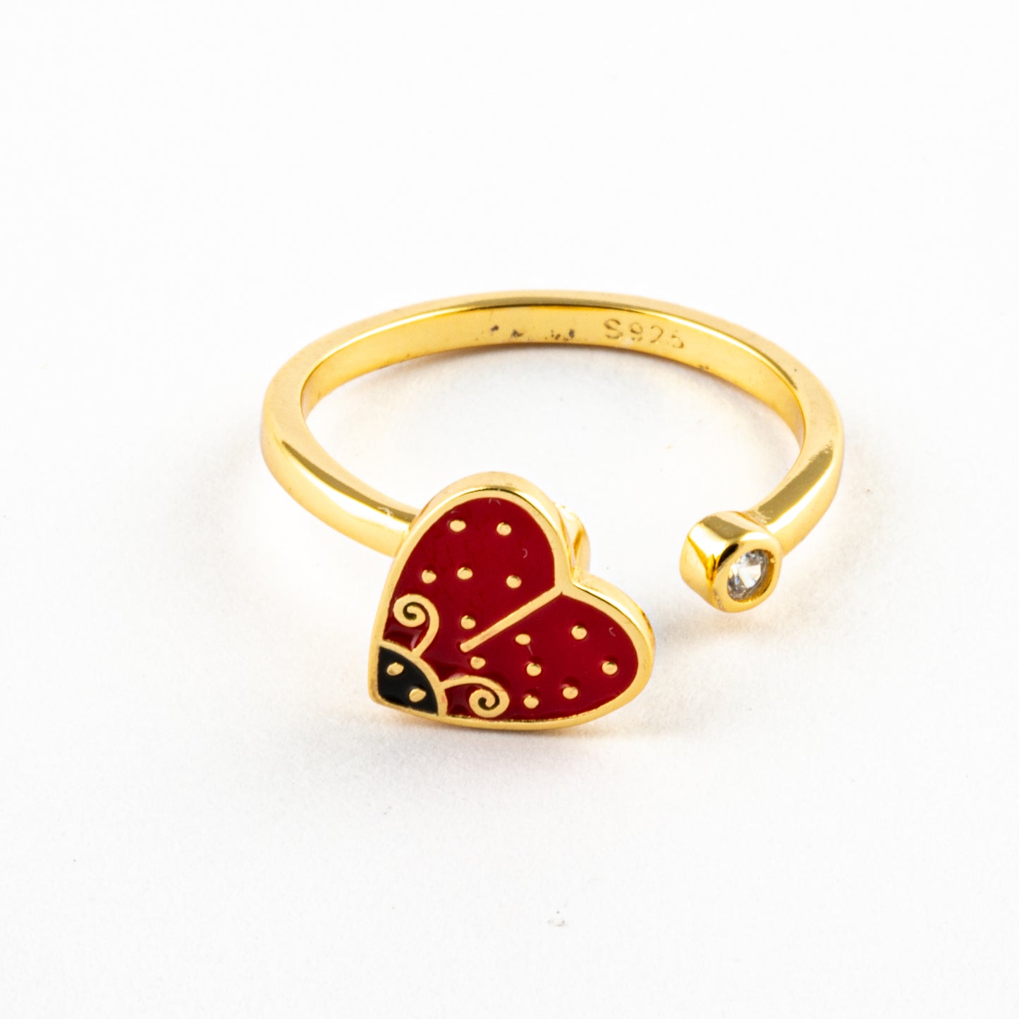 Anillo Anti-Estrés Plata S925 Mariquita Corazón