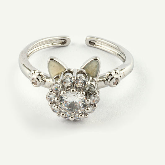 Anillo Anti-Estrés Orejas Gatito Plateado