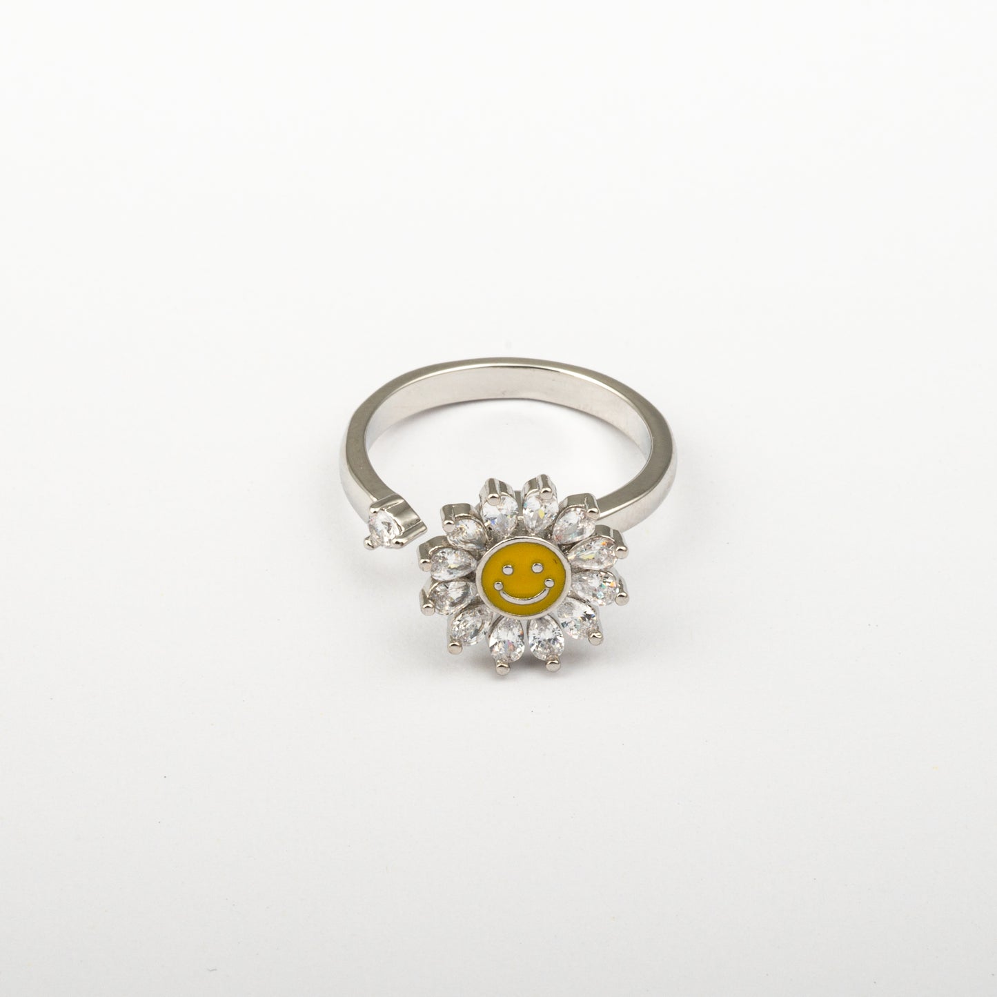 Anillo Anti-Estrés Julio Girasol Feliz Plateado