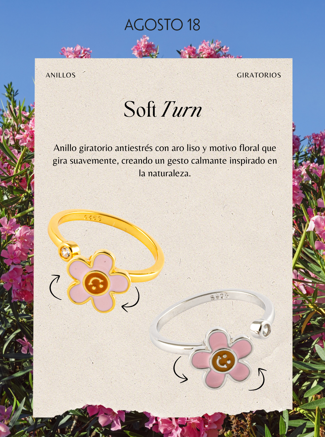 Anillo Anti-Estrés Plata S925 Flor Feliz Dorarda