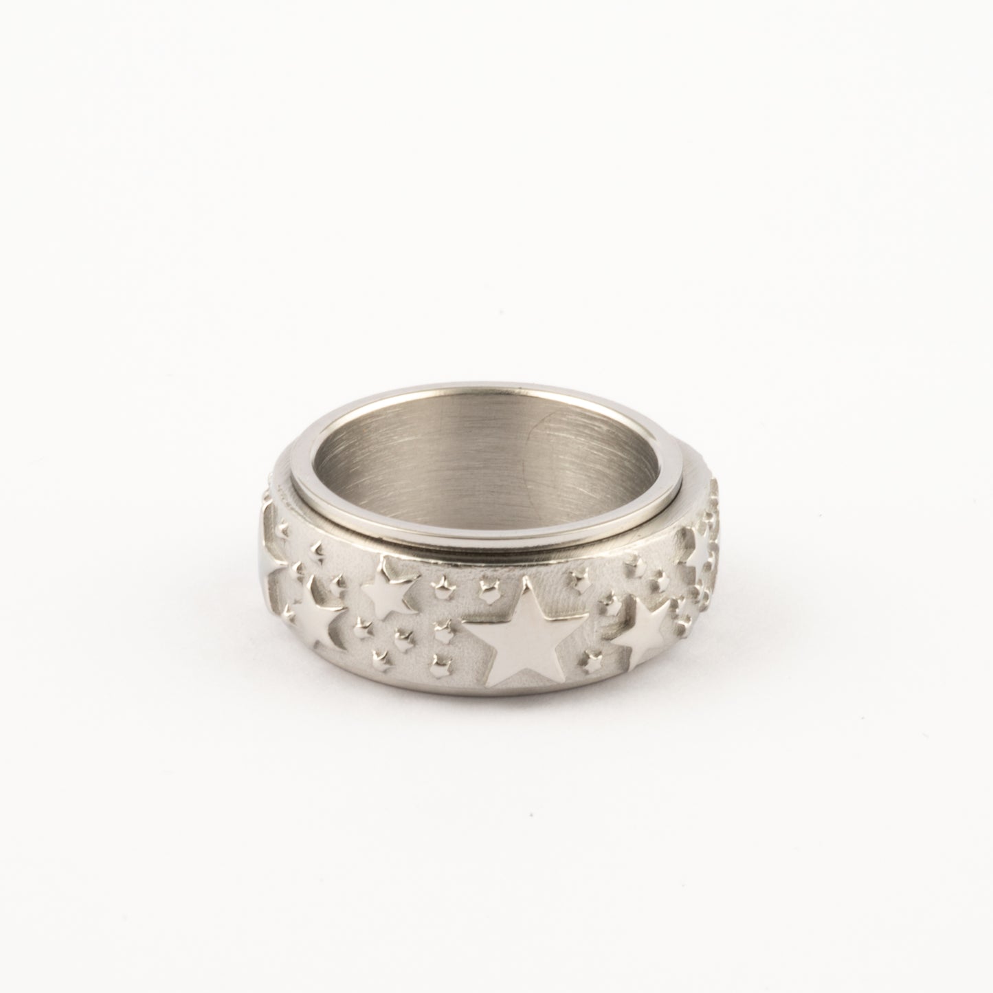 Anillo Deslizante Estrellas Relieve Plateado