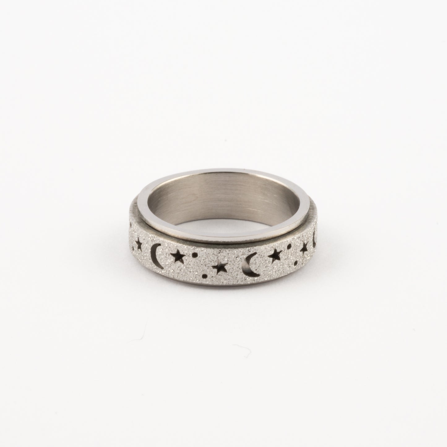Anillo Deslizante Luna y Estrellas Aspero Plateado