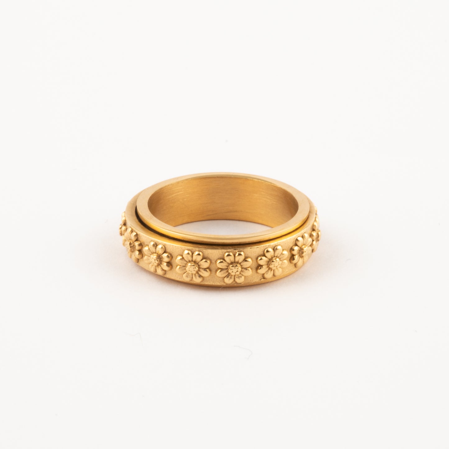 Anillo Deslizante Flores Relieve Dorado