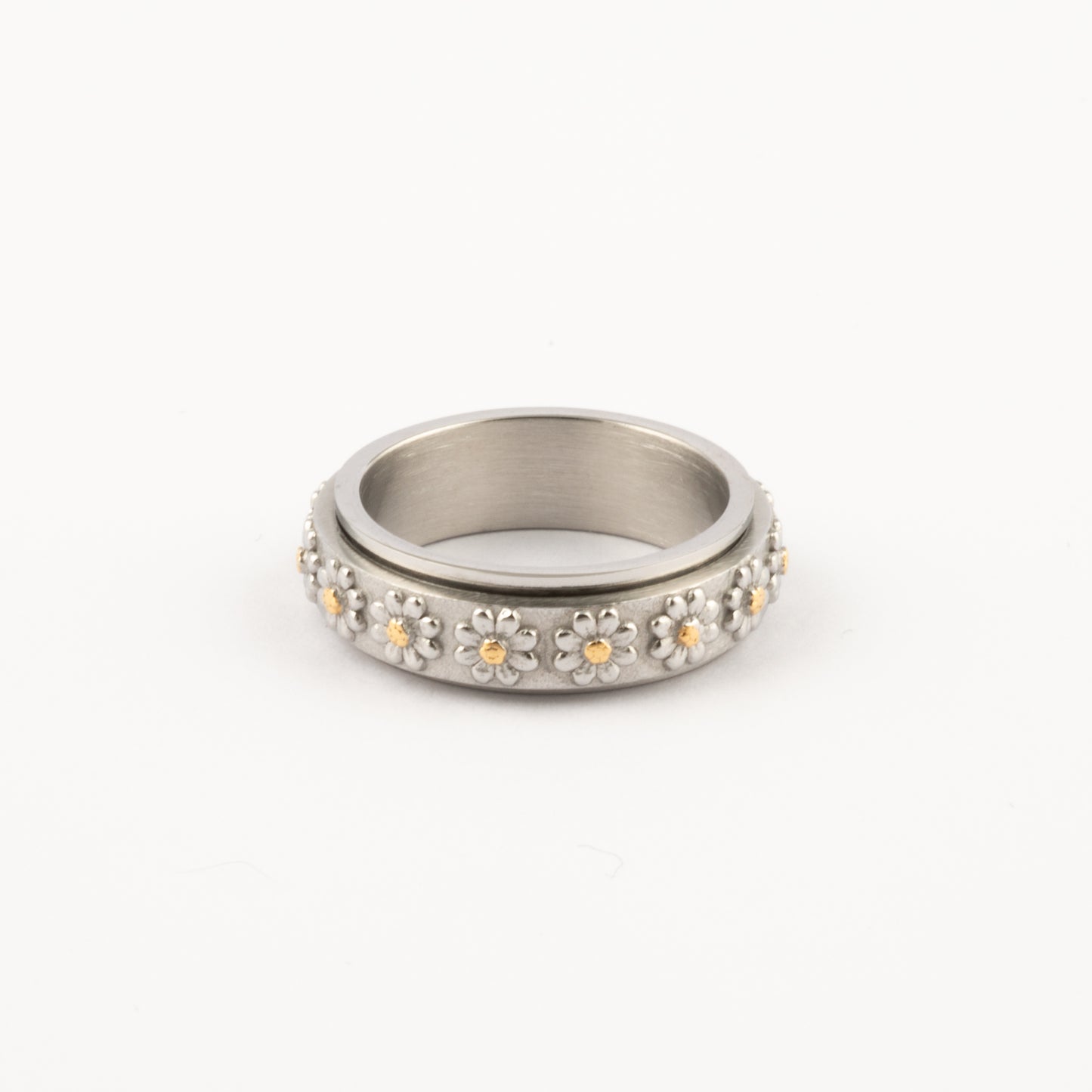 Anillo Deslizante Flores Relieve Plateado