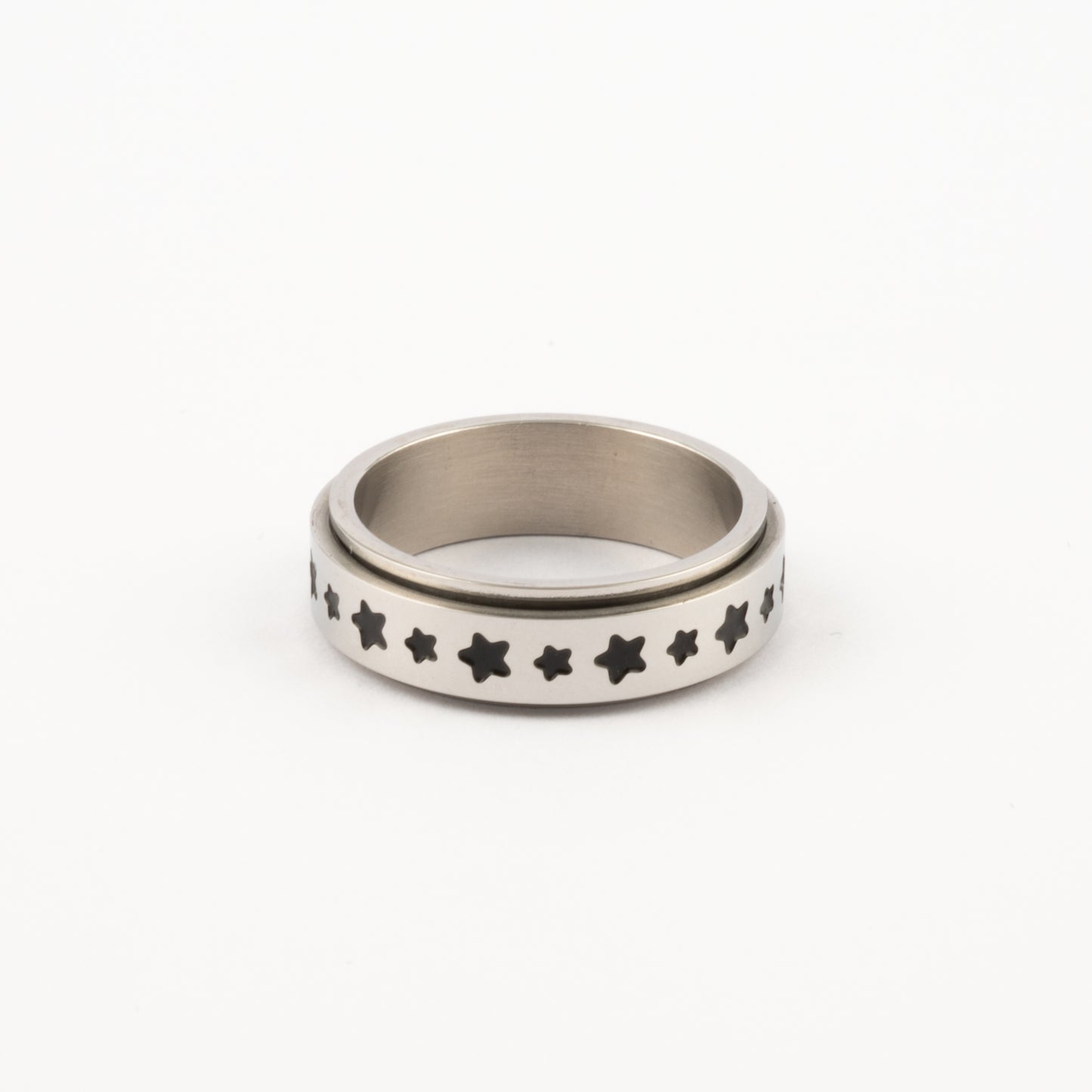 Anillo Deslizante Estrellas Negras Plateado
