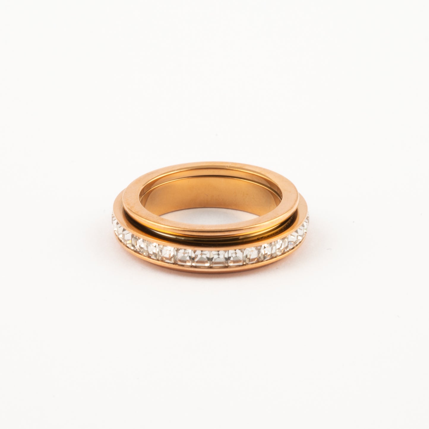Anillo Deslizante Delgado Zirconias Doble Oro Rosa