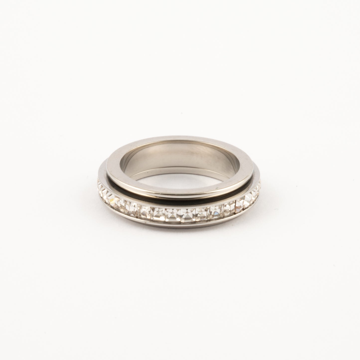 Anillo Deslizante Delgado Zirconias Doble Plateado