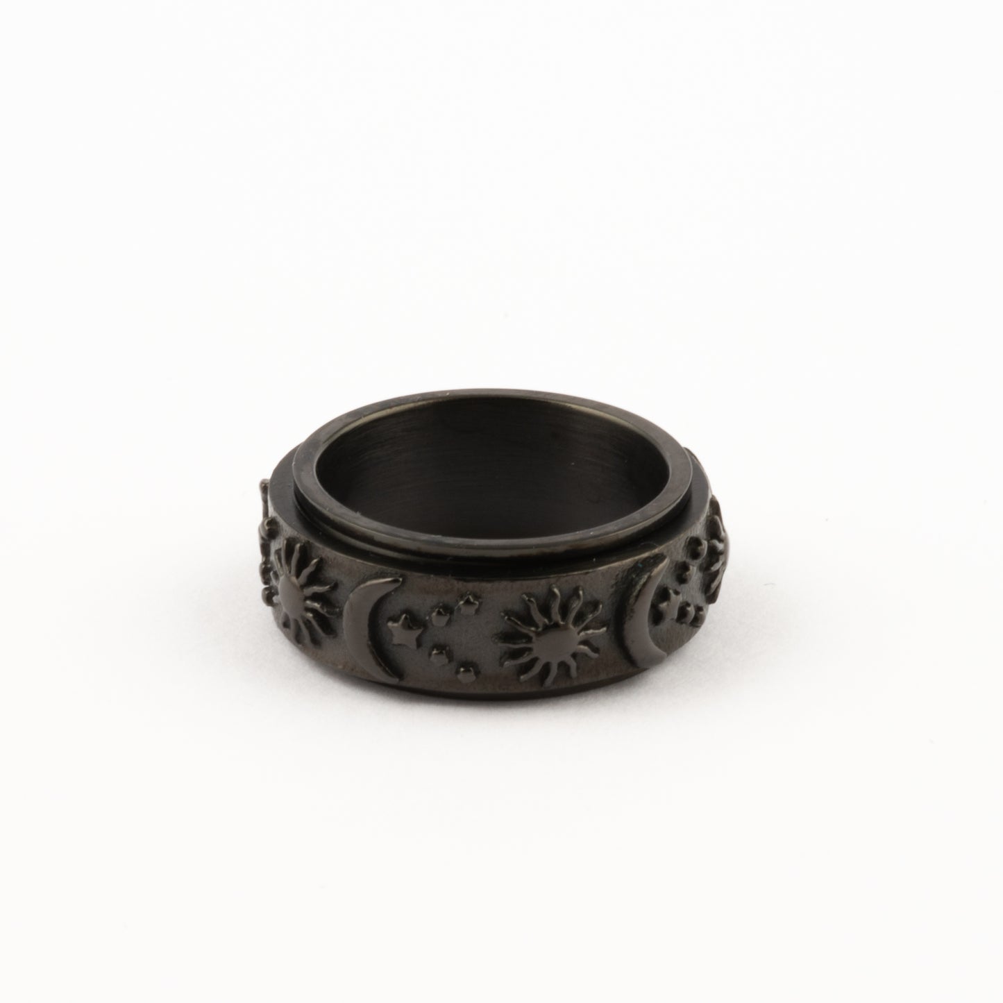 Anillo Deslizante Luna y Estrellas Relieve Negro