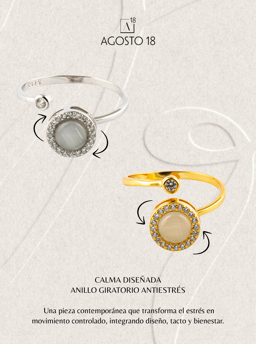 Anillo Anti-Estrés Plata S925 Ópalo Plateado