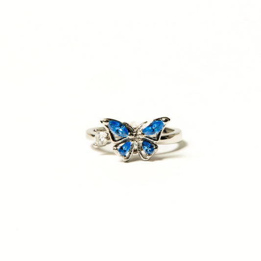 Anillo Giratorio Mariposa Plateado y Celeste - Agosto 18