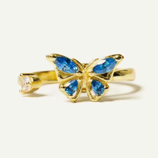 Anillo Giratorio Mariposa Dorado y Celeste - Agosto 18