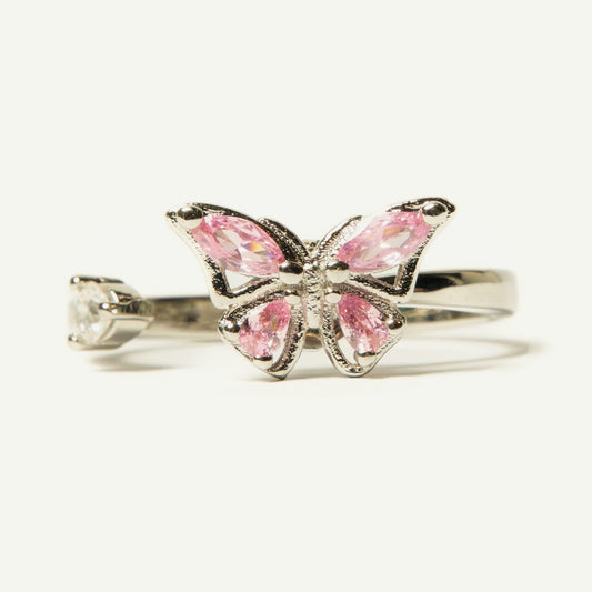 Anillo Giratorio Mariposa Plateado y Rosa - Agosto 18