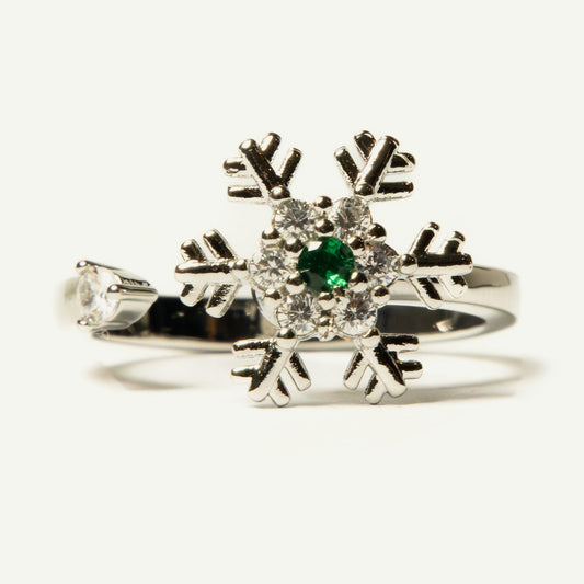 Anillo Giratorio Copo de Nieve Plateado - Agosto 18