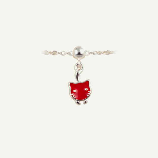 Charm S925 Gato Rojo Plateado