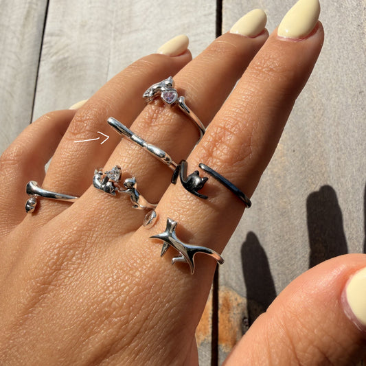 Anillo Plata S925 Orejitas Gato y Patitas
