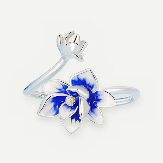 Anillo Plata S925 Flor de Loto Azul – detalle