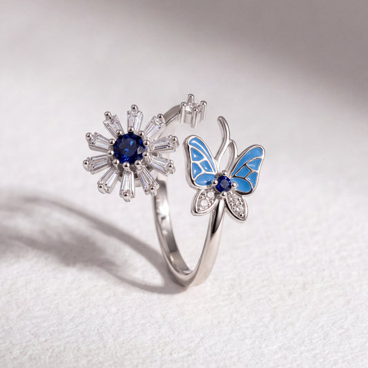 Anillo Giratorio Mariposa y Flor