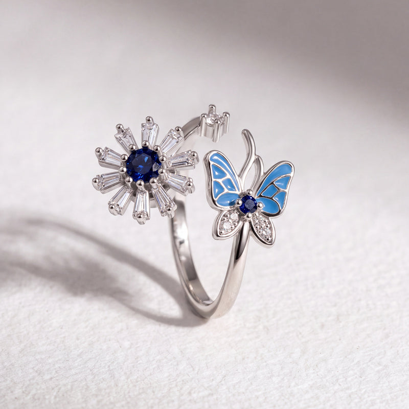 Anillo Giratorio Mariposa y Flor