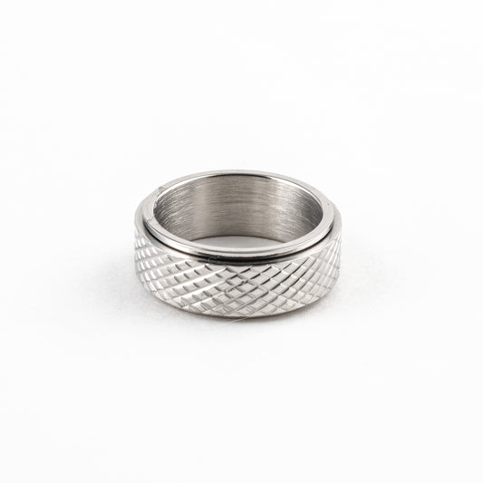 Anillo Deslizante Patrón Rayado Plateado