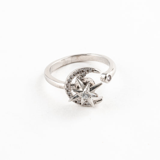 Anillo Anti-Estrés Giratorio Compás Plateado