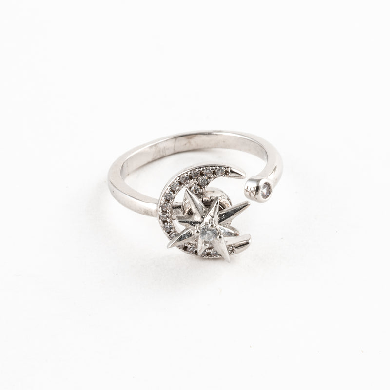 Anillo Anti-Estrés Giratorio Compás Plateado