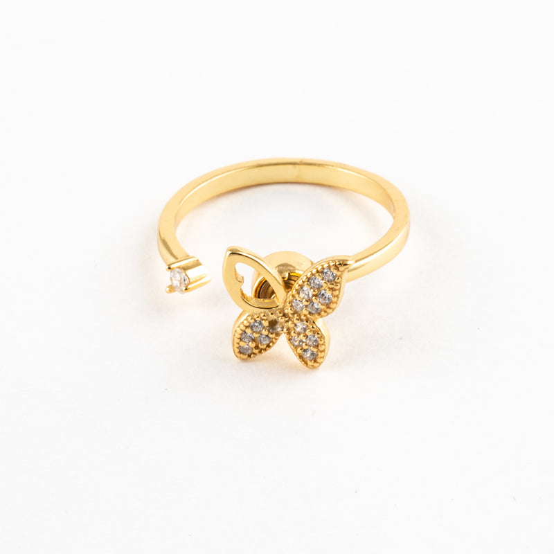 Anillo Giratorio Plata S925 Mariposa Dorado