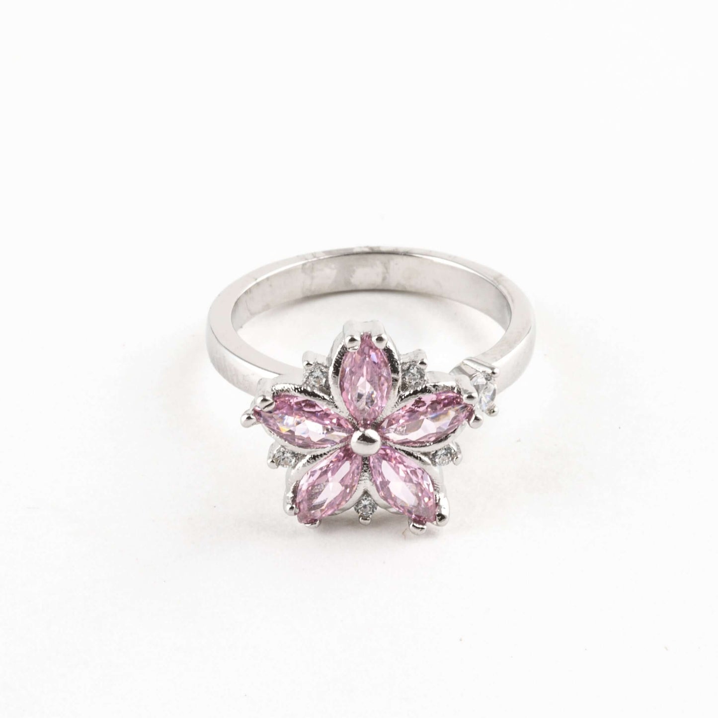 Anillo Anti-Estrés Plata S925 Flor Rosada Plateado