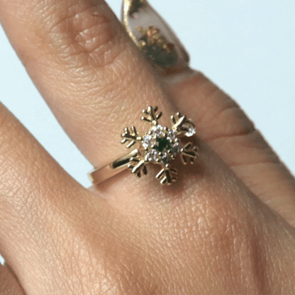 Anillo Giratorio Copo de Nieve Dorado - Agosto 18