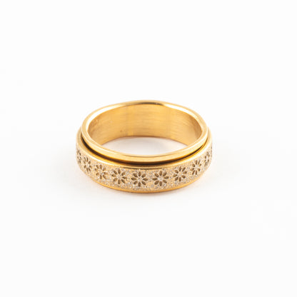 Anillo Anti-Estrés Deslizante Flores Aspero Dorado