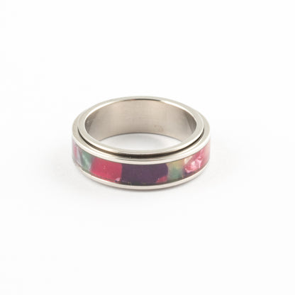 Anillo Anti-Estrés Deslizante Pink Splash Plateado