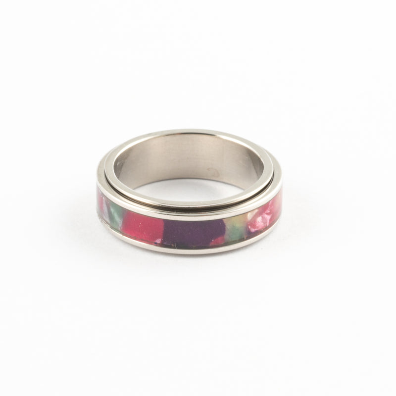 Anillo Anti-Estrés Deslizante Pink Splash Plateado