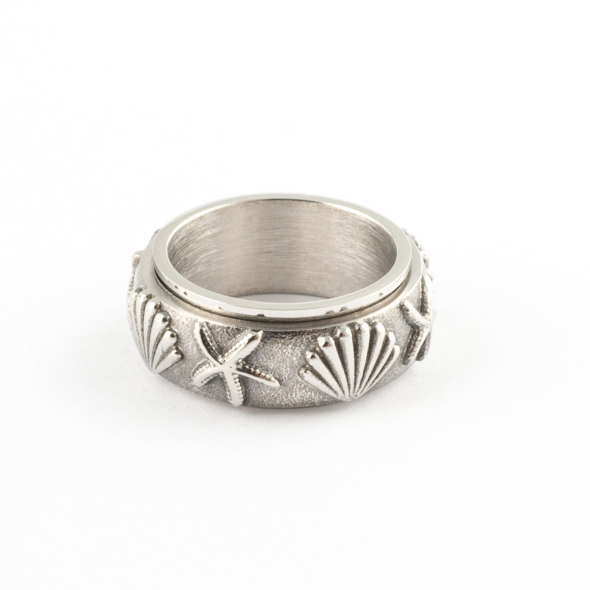 Anillo Anti-Estrés Deslizante Conchas Plateado