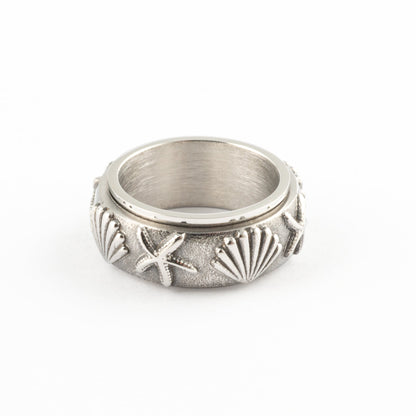 Anillo Anti-Estrés Deslizante Conchas Plateado