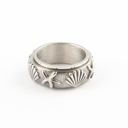 Anillo Anti-Estrés Deslizante Conchas Plateado