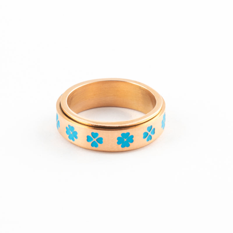 Anillo Anti-Estrés Deslizante Trébol Azul