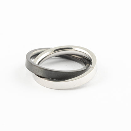 Anillo Anti-Estrés Deslizante Doble Aro Negro y Plata