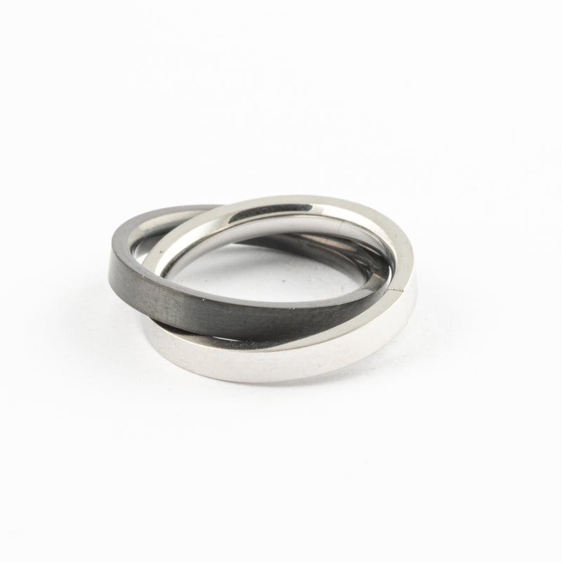 Anillo Anti-Estrés Deslizante Doble Aro Negro y Plata