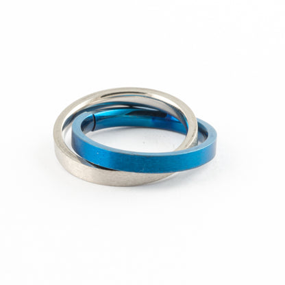 Anillo Anti-Estrés Deslizante Doble Aro Azul y Plata