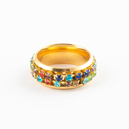 Anillo Anti-Estrés Deslizante Piedritas Dorado